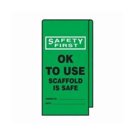 Accuform Wrap 'n Stick Tags, SAFETY FIRST OK TO USE SCAFFOLD IS SAFE, 12inx3.125in, Adhesive Poly, 25PK TAT106